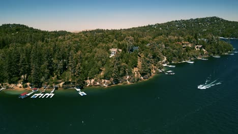 gliding over lake arrowhead towards the shore