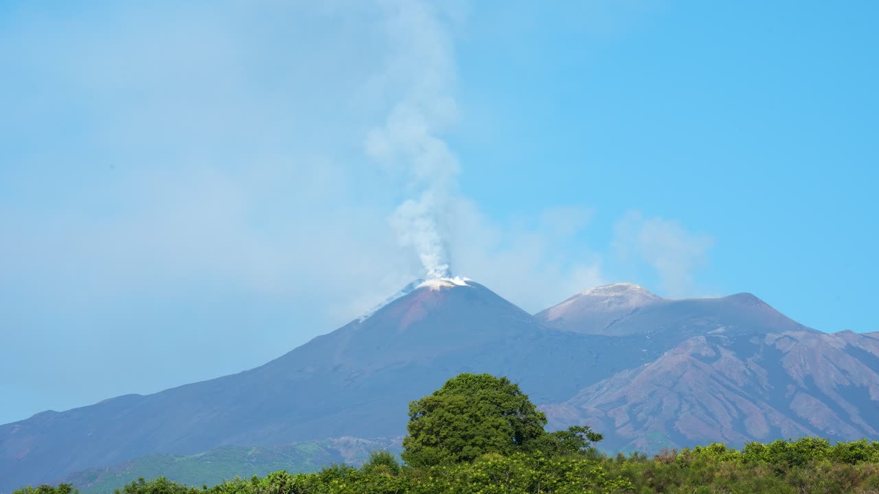 scenic shot of smoking Mt. Etna, Volcano in Sicily, Italy