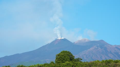 scenic shot of smoking mt. etna, volcano in sicily, italy