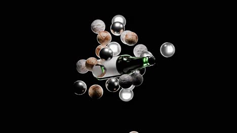 resumen composición 3d de botellas y esferas