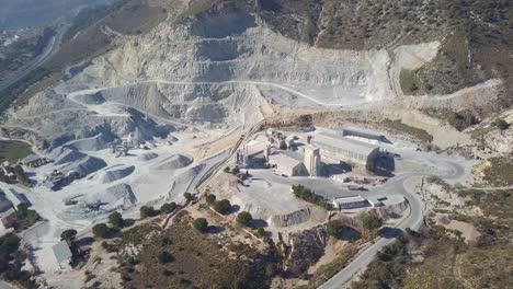 aerial view over a big quarry in a mountain