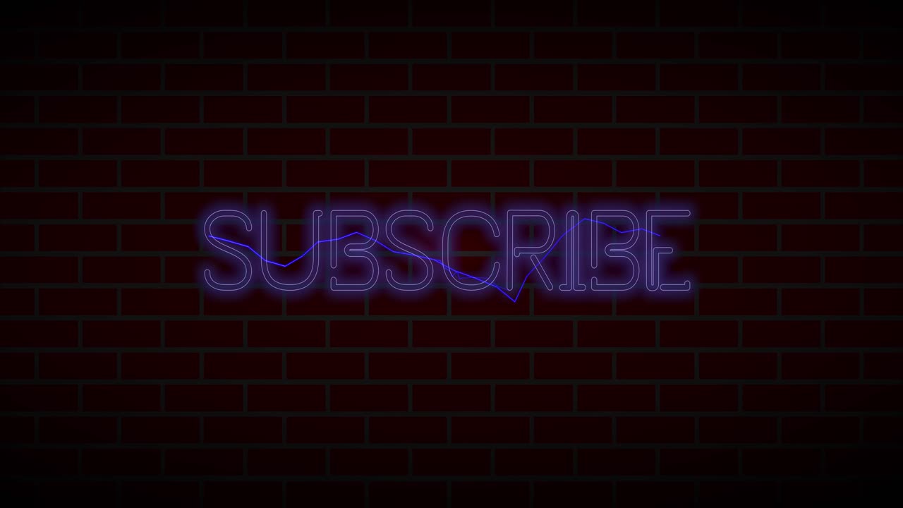 lámpara de neón retro suscribirse mensaje animado sobre fondo de pared de ladrillo oscuro
