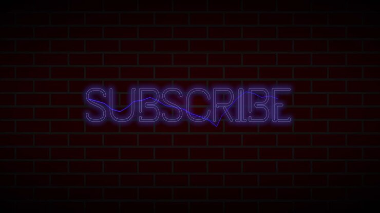 Retro Neon Lamp Subscribe Sign Animated Message on Dark Brick Wall Background