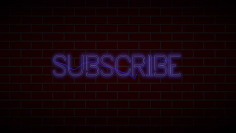 retro neon lamp subscribe sign animated message on dark brick wall background