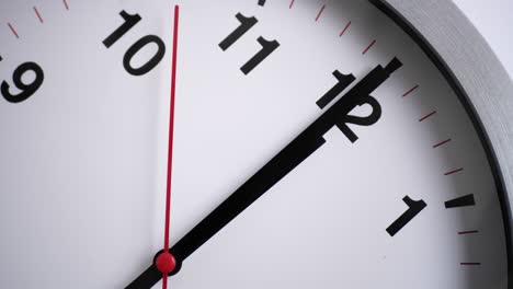 close up of a white ticking clock on white background, pointing midnight