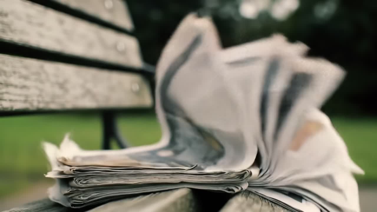 Newspaper on park bench