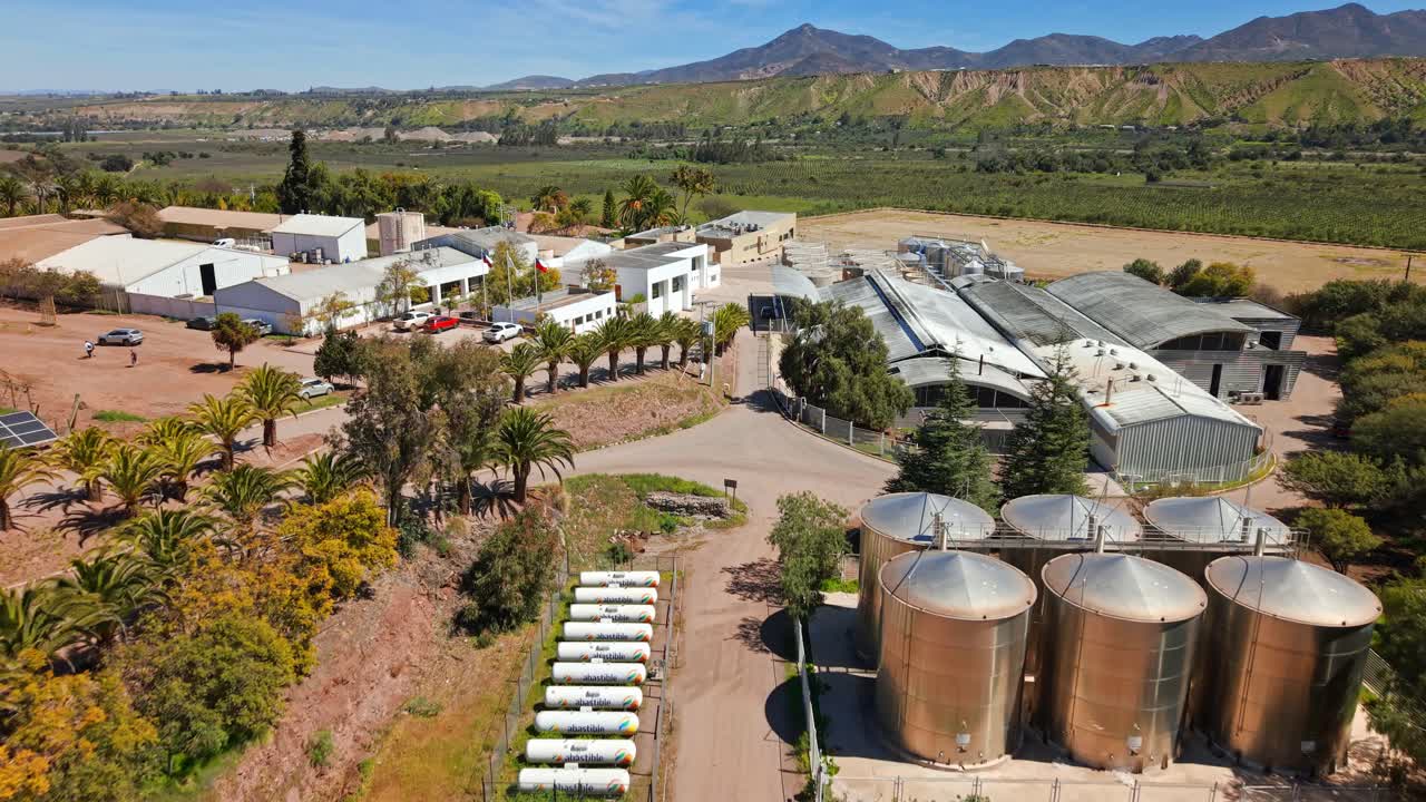 Aerial view of the Malpaso Distillery in northern Chile, Hacienda Huamalata in the Limarí Valley on a sunny day