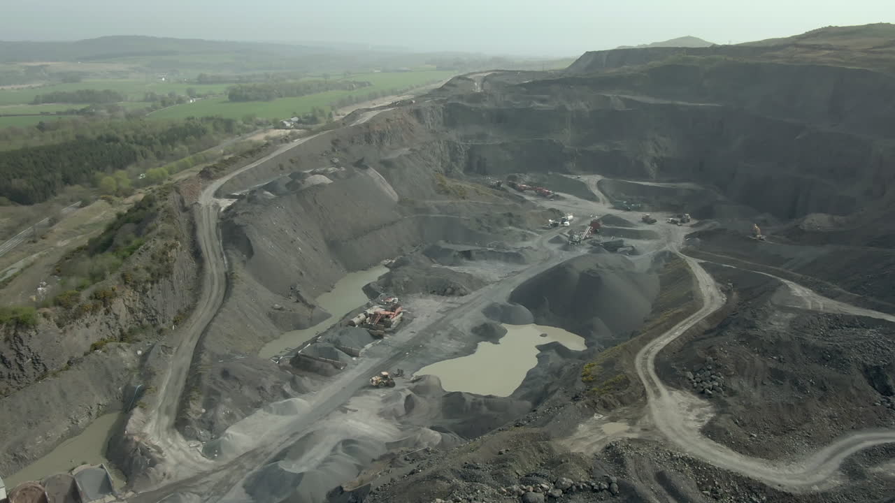 An aerial view of a working concrete, asphalt and aggregate quarry, near Kirkcaldy, Fife, Scotland