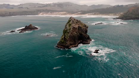 spectacular nature aerial around rock formation reveal sandfly bay, otago peninsula