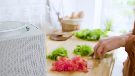 Close-up-view-of-smart-speaker-in-the-kitchen