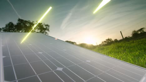 large solar panel on a green meadow collects energy from sun rays