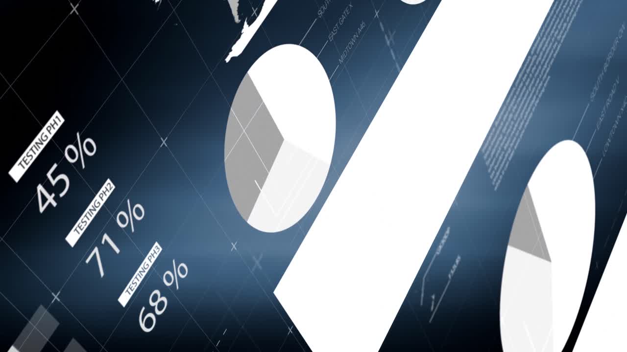 파란색 배경에 대한 금융 및 통계 데이터 처리의 디지털 애니메이션