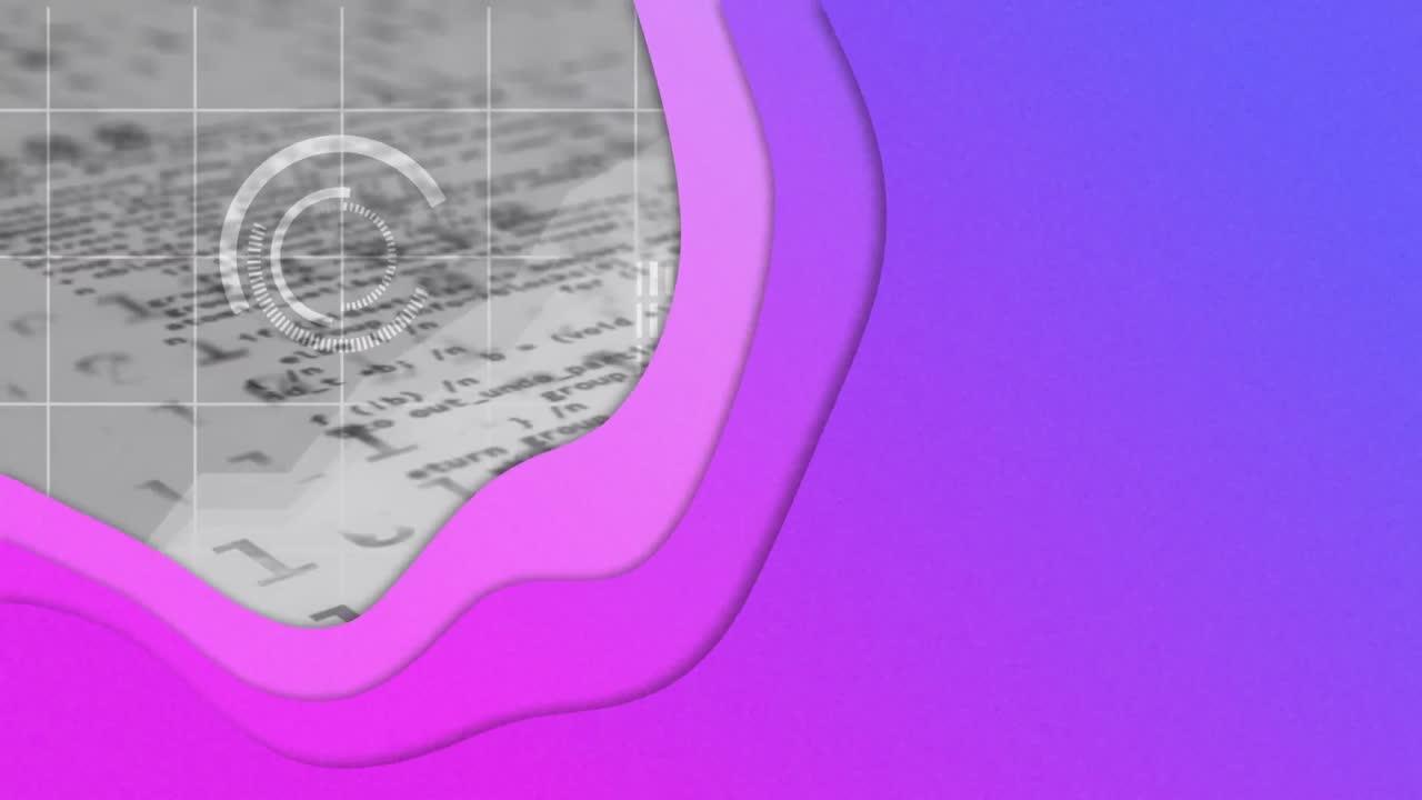 animación de ondas púrpuras sobre procesamiento de datos binarios sobre la ciudad por la noche