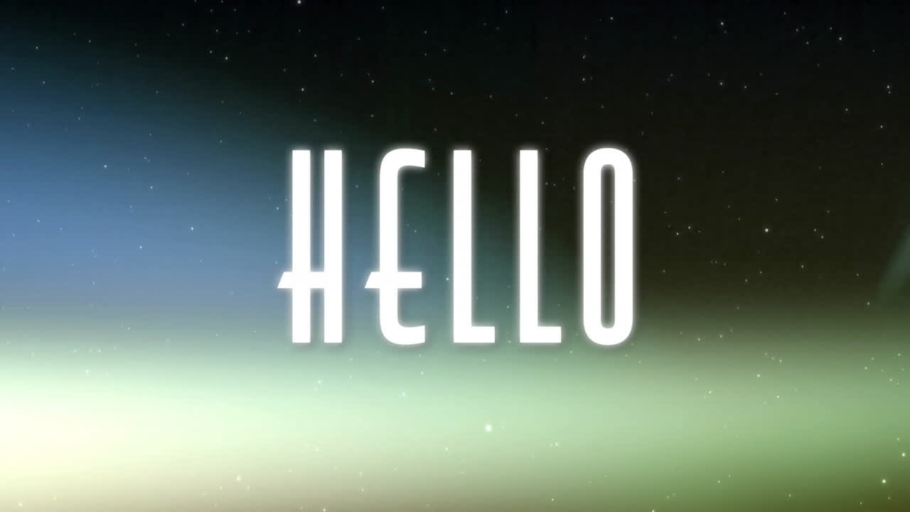 animación de texto hello sobre fondo de gradiente con efectos de luz sutiles