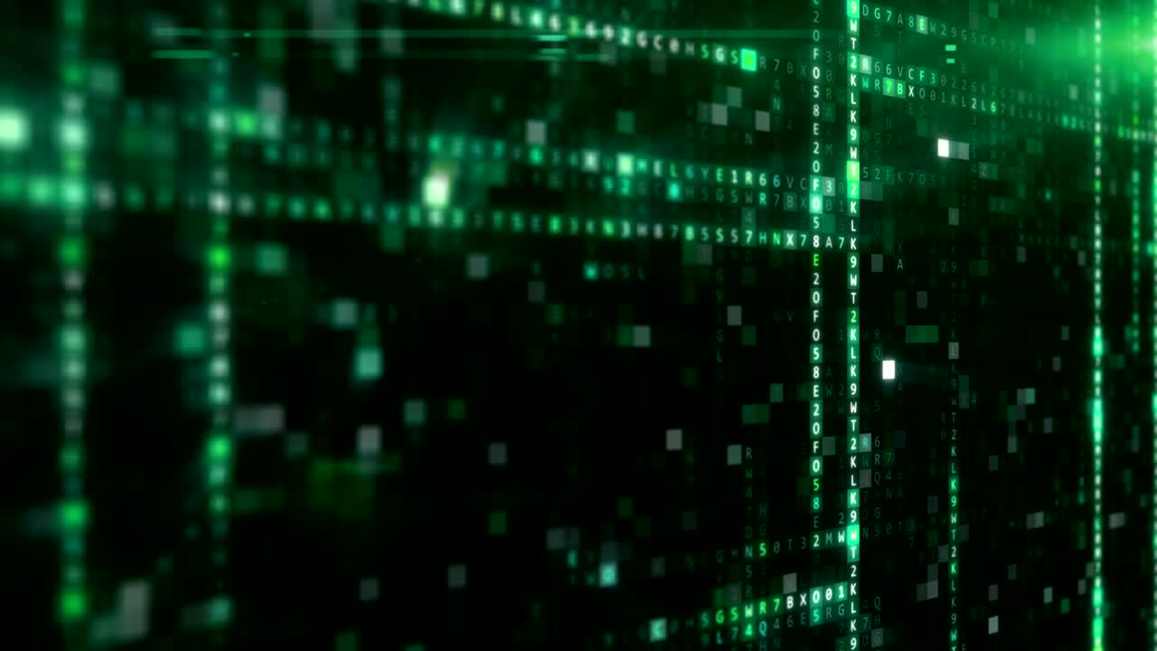 Randomly generated computer hexadecimal machine code abstract technological background of a seamless loop