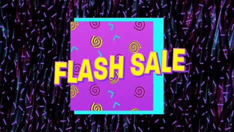 bold flash sale text over colorful geometric patterns with animation