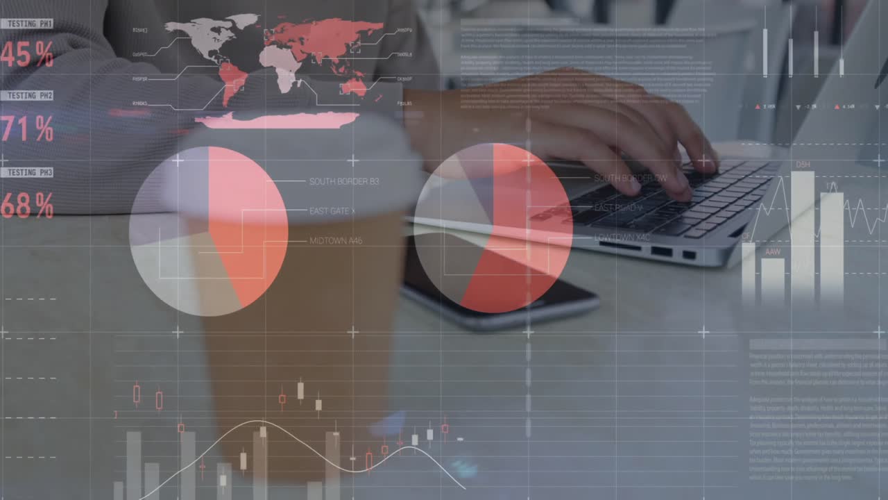 animación de estadísticas y procesamiento de datos sobre el hombre usando computadora portátil