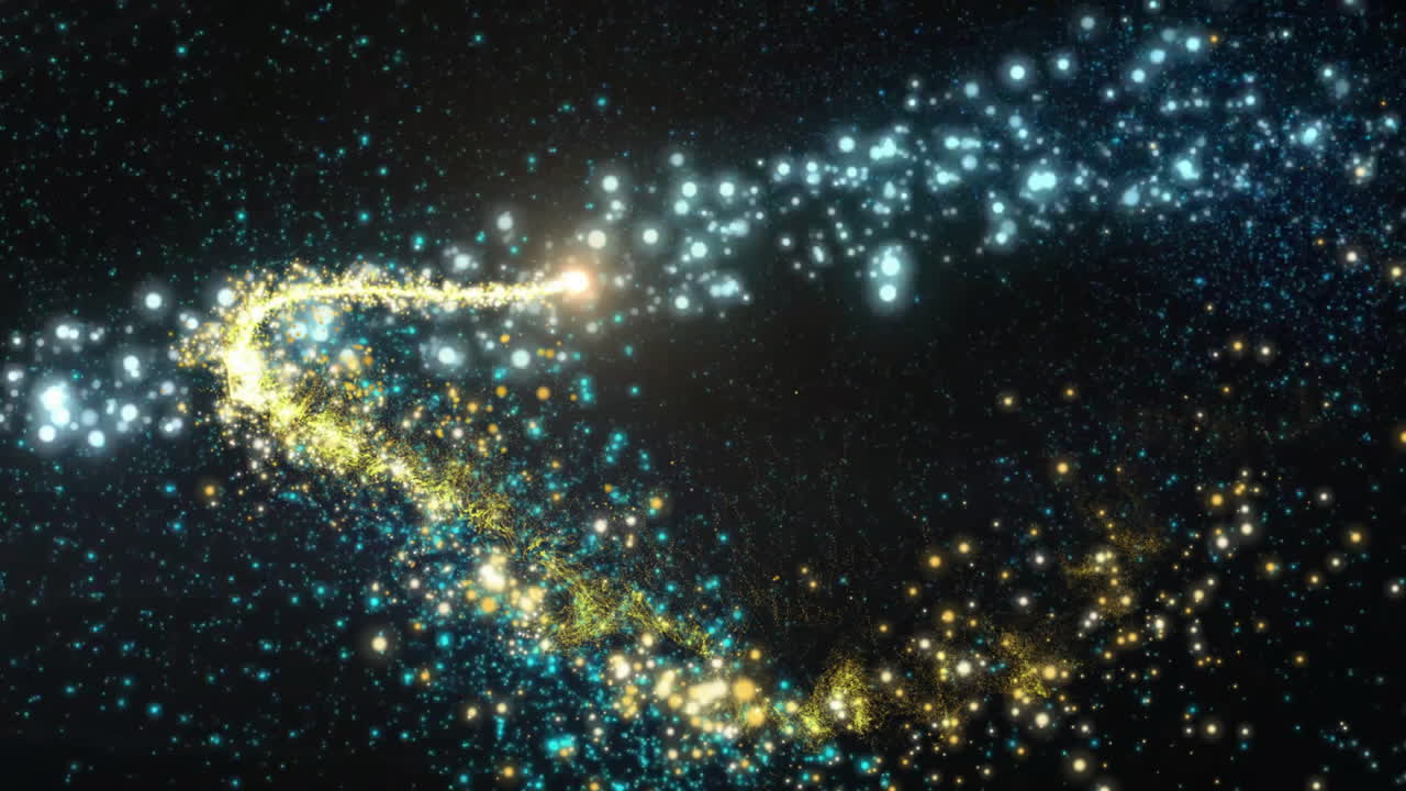 Glowing particles forming trail, creating magical animation over dark background