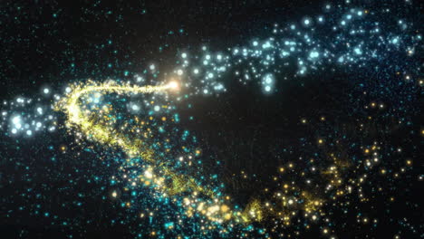 glowing particles forming trail, creating magical animation over dark background