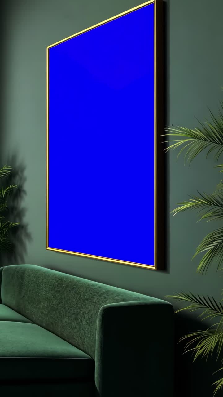 Gold picture frame live mockup animation, transparent 4K video, green screen