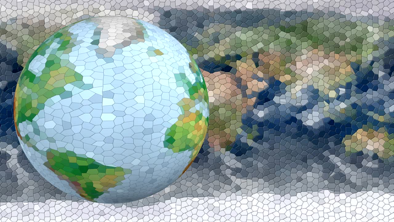 un globo con una imagen de baja poli gira en el espacio 3d