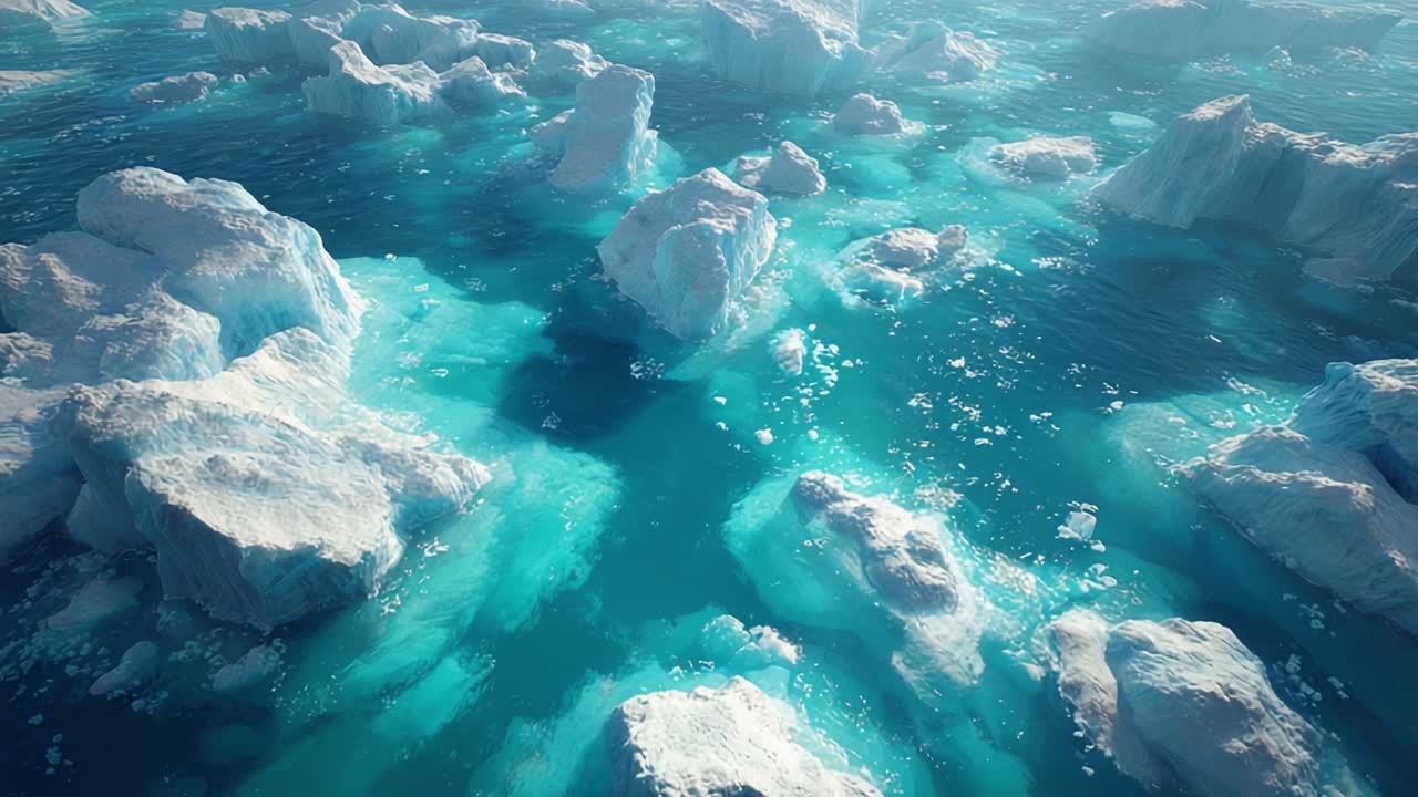 Aerial View of Glacial Icebergs Surrounded by Turquoise Waters in a Remote Ocean Environment: Nature's Breathtaking Beauty Captured in Time