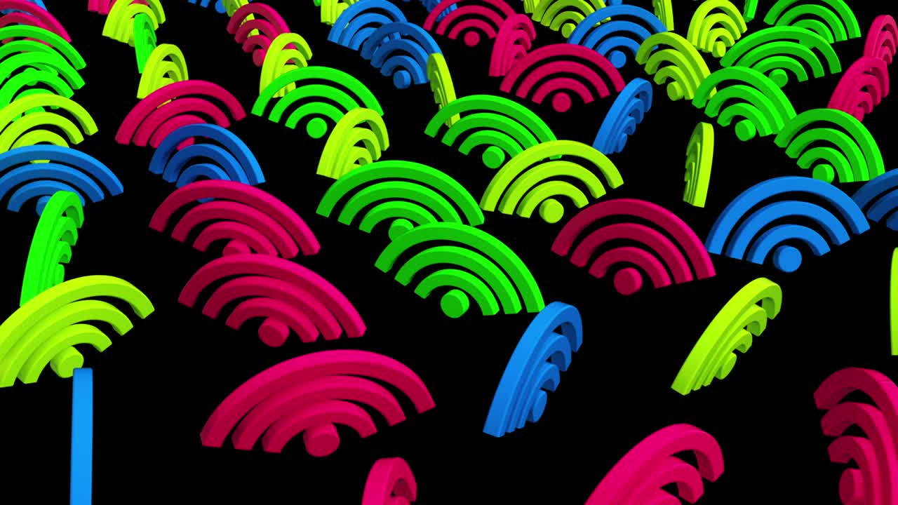 움직이는 줄에 있는 다채로운 와이파이 아이콘