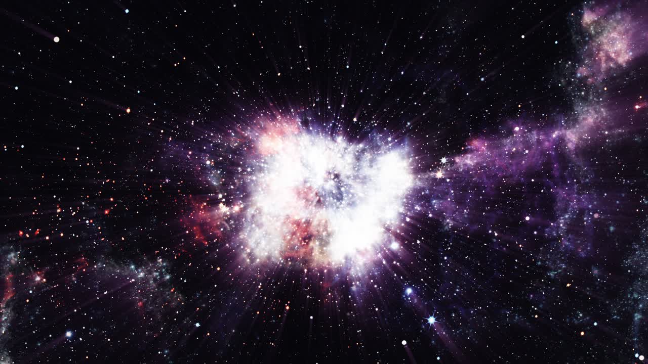 supernova abstracta o explosión estelar en el espacio exterior. 4k 3d bucle sin fisuras de la explosión supernova. ilustración 3d vuelo espacial de ciencia ficción en el campo estelar realista explosión de estrellas brillantes. galaxia distante