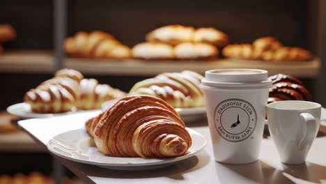 fresh croissants and coffee in a bakery setting