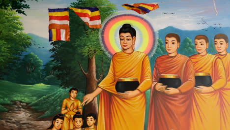 painting in a buddhist temple, cambodia