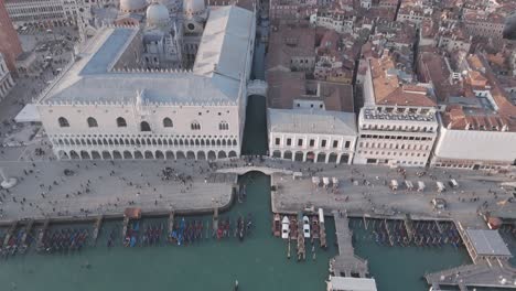 cinematic drone footage of venice’s piazza san marco and bridge of sighs at sunrise and daytime.