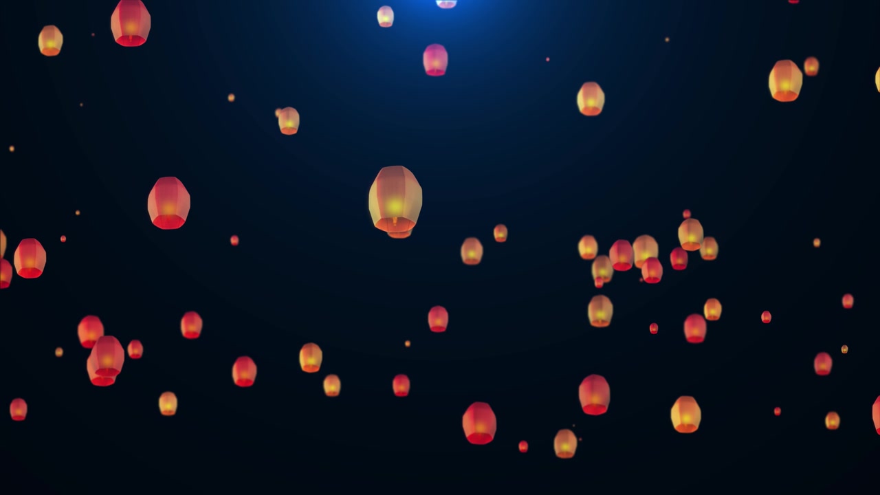 Animation en boucle sans couture d'arrière-plan de lanternes célestes volantes à flamme pour le festival de Diwali