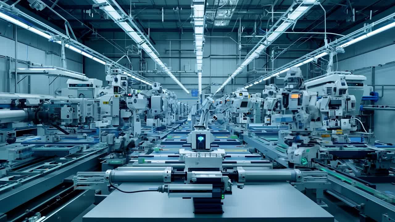 공장에서 조립 라인에서 일하는 로