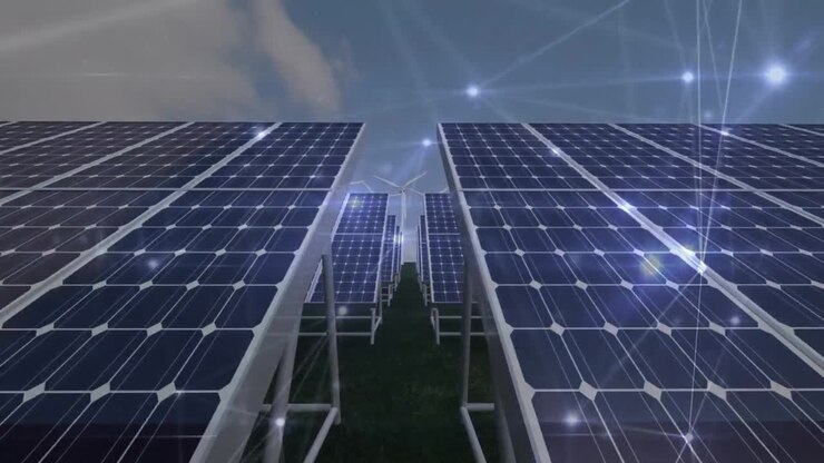 animatie van het netwerk van verbindingen via zonnepanelen