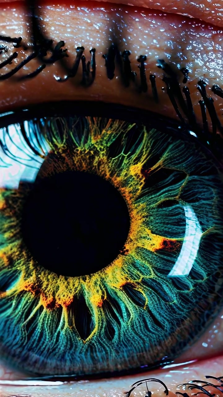 Extreme Close-up of a Human Eye with Vibrant Iris Patterns