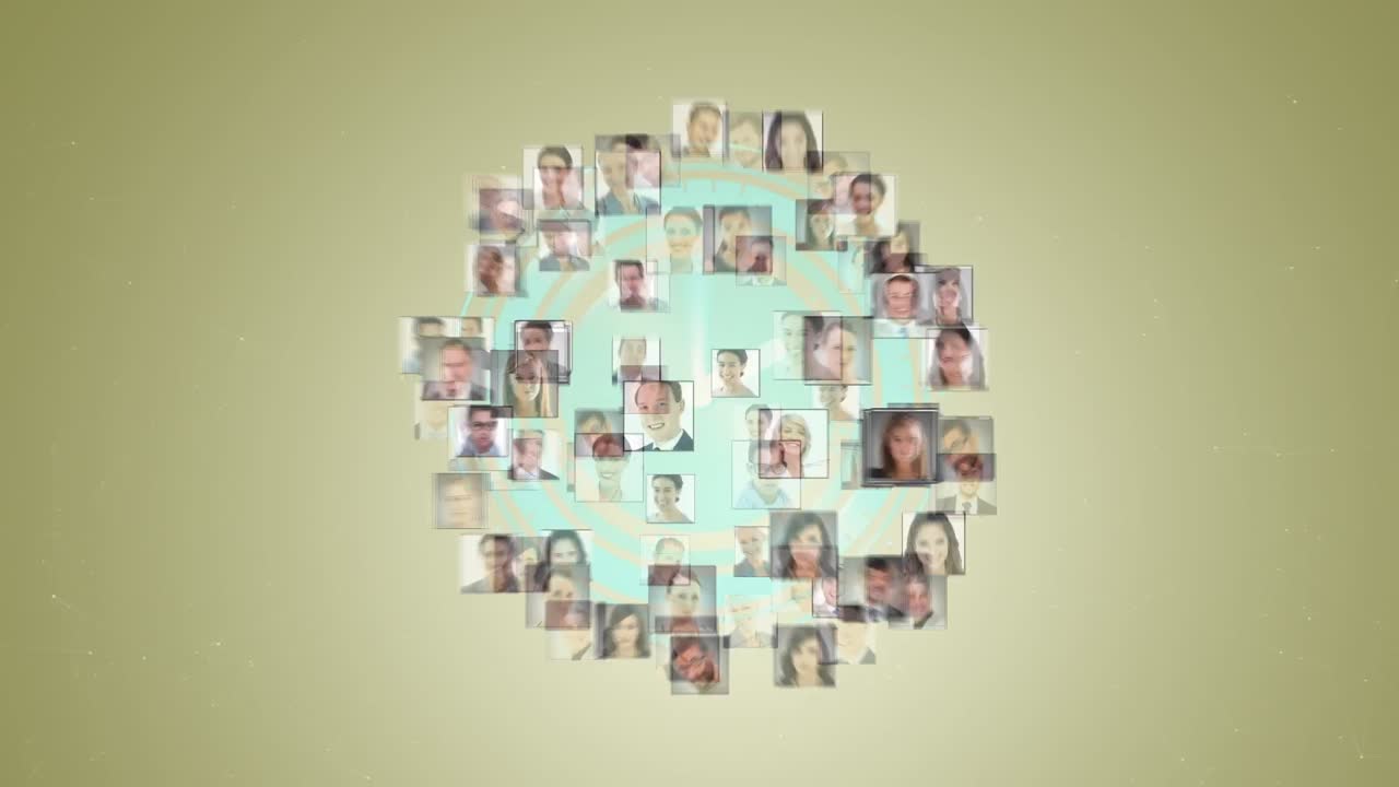 анимация глобуса, сделанная из фотографий различных пользователей на бежевом фоне