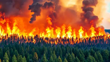 a large fire is burning in the middle of a forest