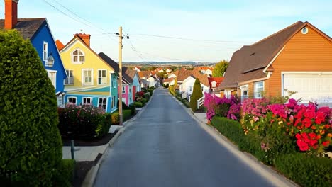 colorful residential street with vibrant houses