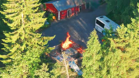 traditional finnish midsummer bonfire aka kokko. aerial view