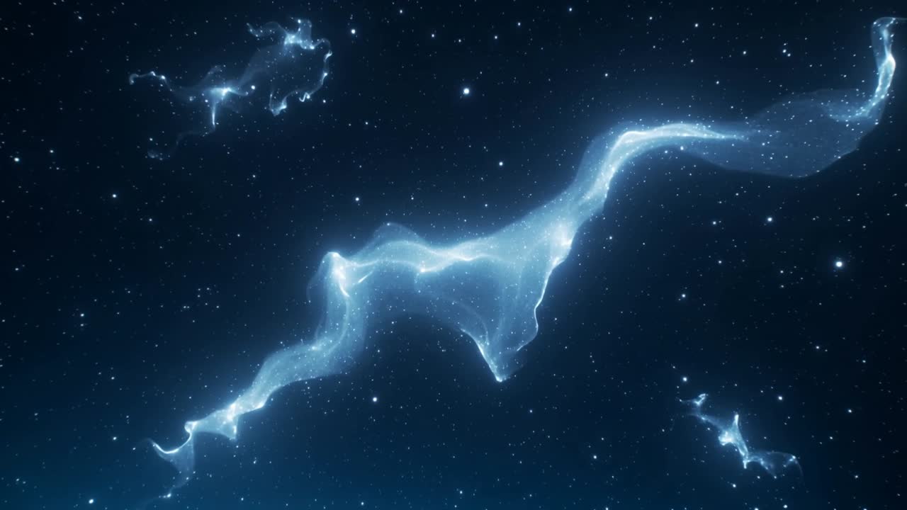 Döngü başlangıcında sürüklenip uzayan, tasarım için filamentler gösteren nabız gibi atan bulutçuklara sahip nebula şeridi.