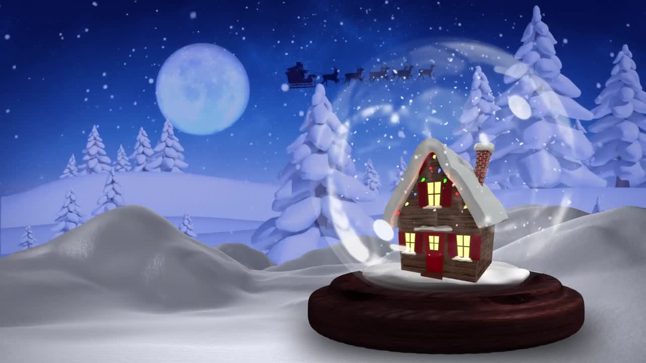 animación de un globo de nieve sobre el paisaje de invierno