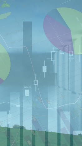 animación de gráficos y datos financieros sobre la turbina eólica
