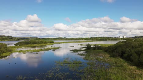 Liftoff-near-the-banks-of-river-Lee-in-County-Cork,-Ireland-on-a-a-sunny-day