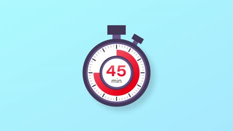 the 45 minutes timer. stopwatch icon in flat style. motion graphics.