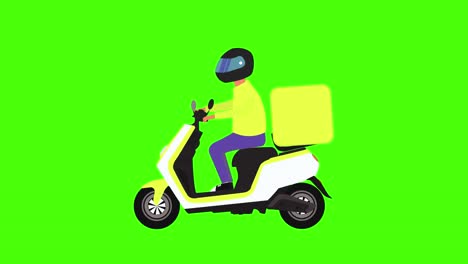 flat animation of motorbike food delivery green screen chroma key