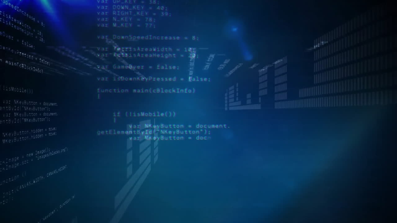 animación de codificación binaria y procesamiento de datos sobre un fondo oscuro