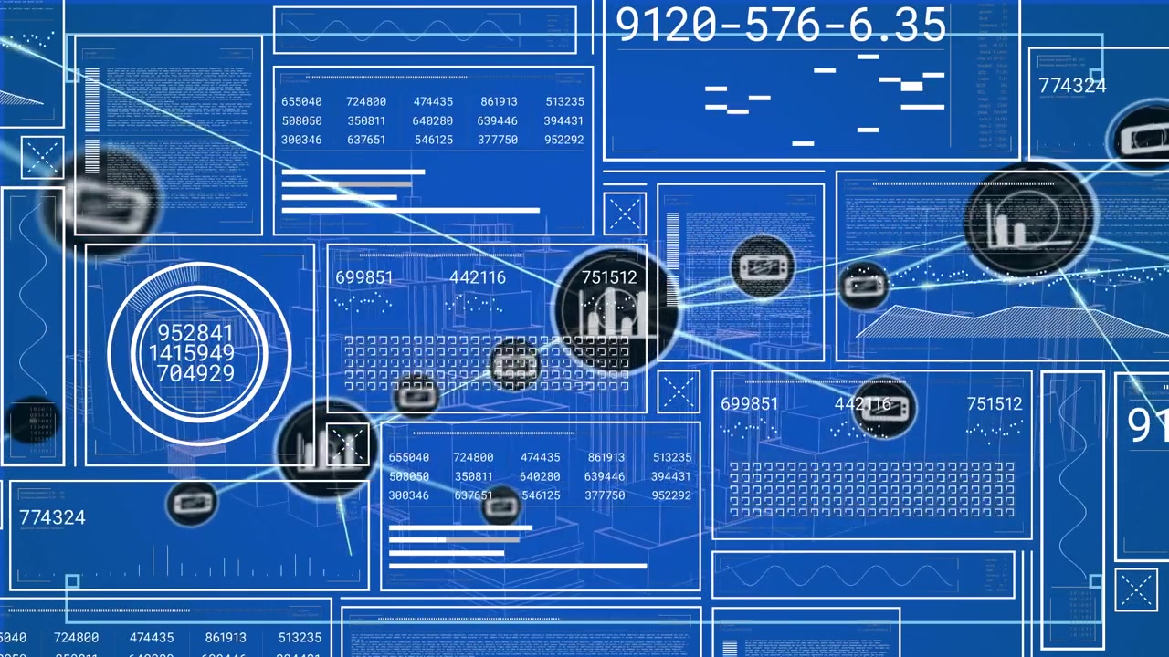 Digital Data Network Connecting a Futuristic City Blueprint
