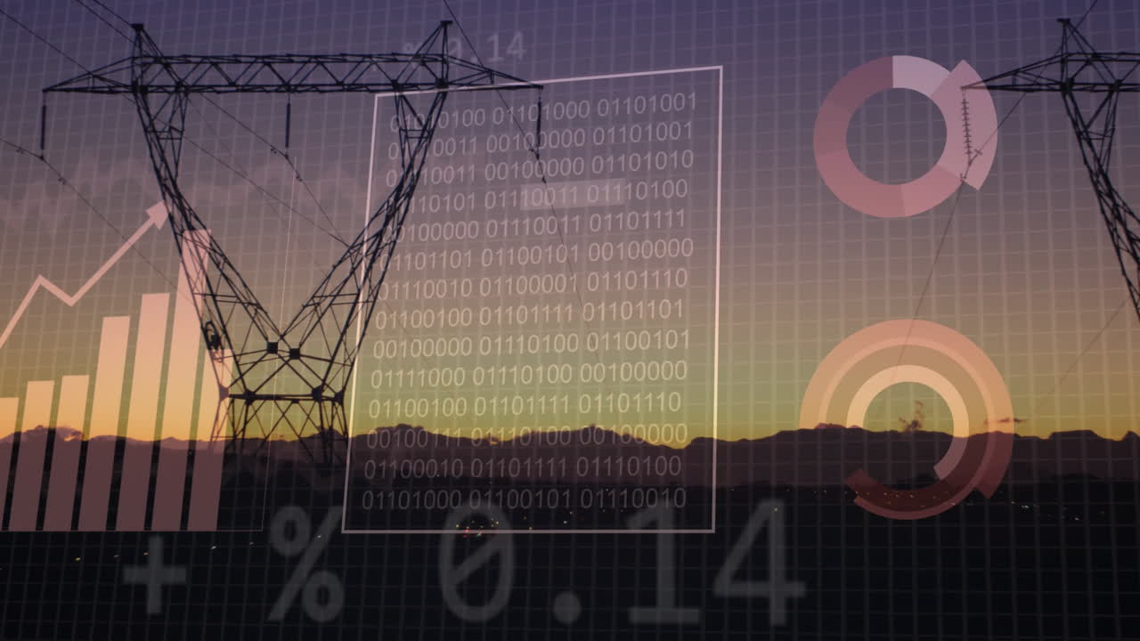 анимация обработки данных над электрическими столбами