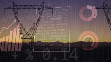 animación del procesamiento de datos sobre las torres eléctricas