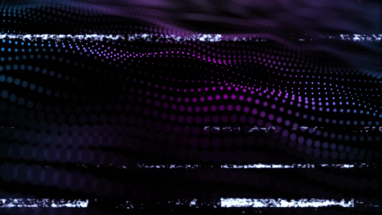Griglia ondulante con una linea glitch che scorre sulla superficie e bande tremolanti che mostrano un effetto glitch